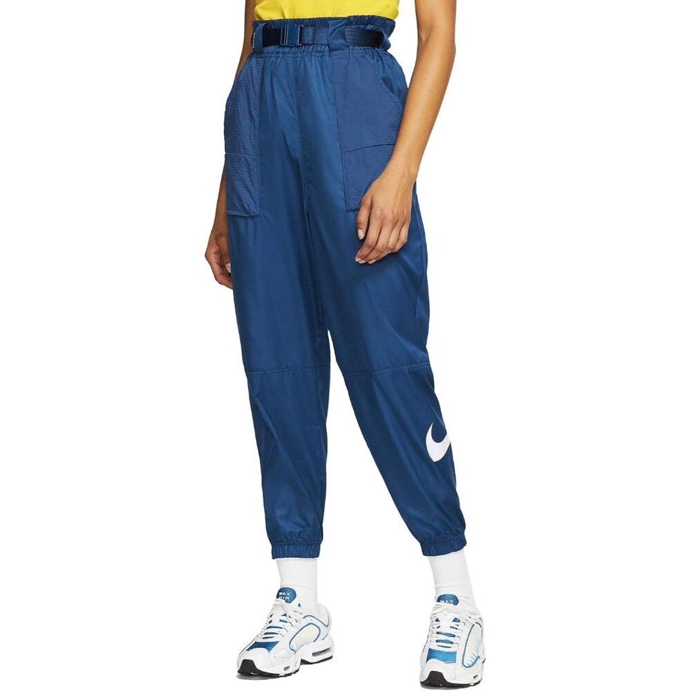 Nike NSW Swoosh Woven Pants Belt Pockets Valerian Blue Womens Large